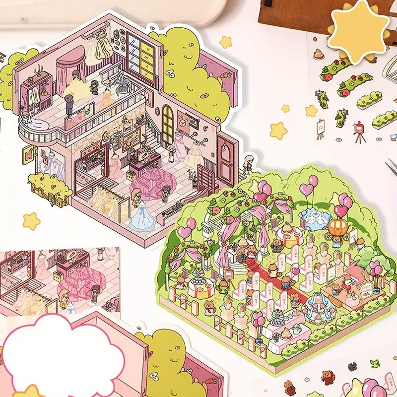 DIY Bridal Shop Raccoon Wedding 3D Scene Stickers