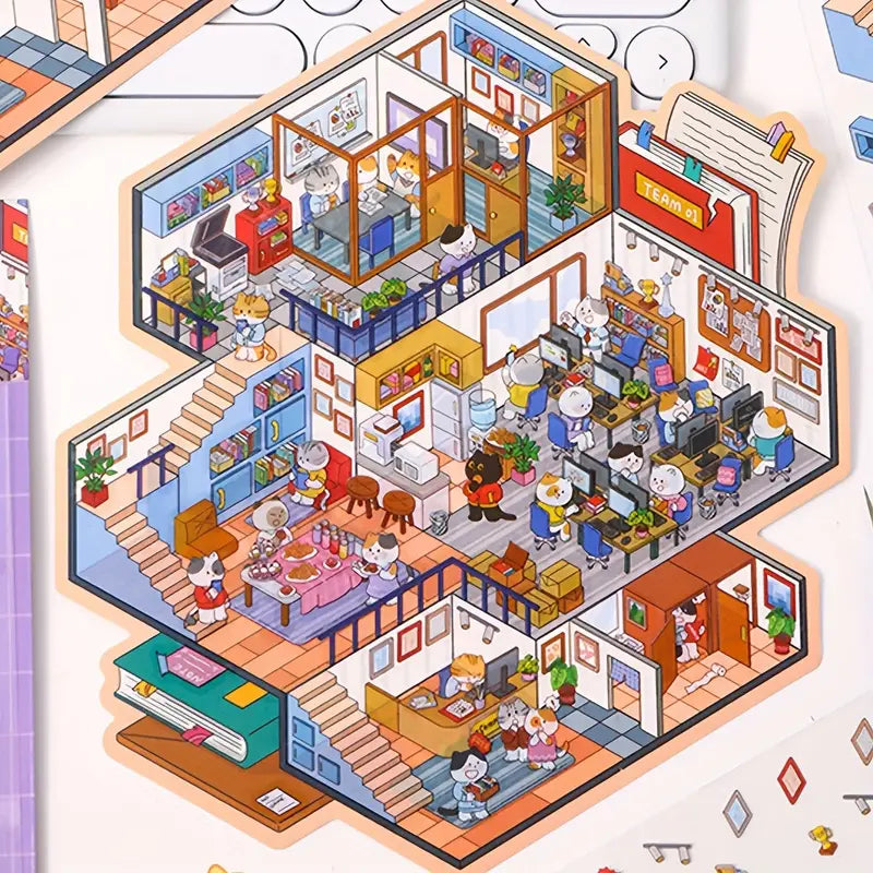Create Cat Office Cowboy Party 3D Sticker Scene