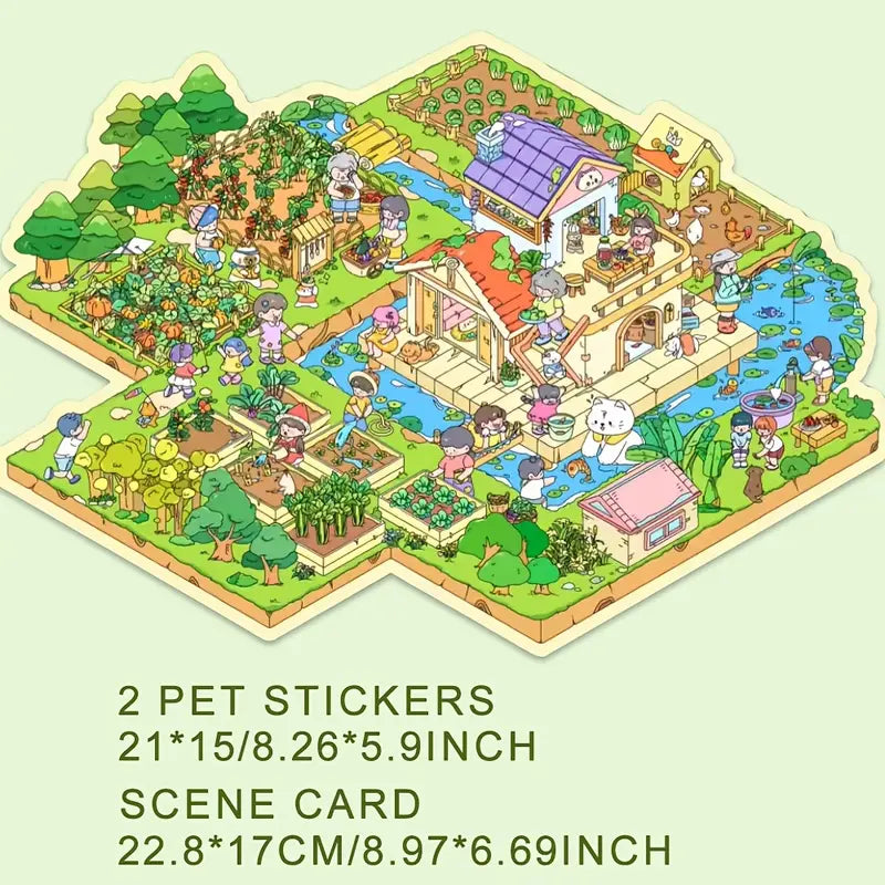 DIY 3D Farm Ranch Bear House Doll Machine Sticker Scene