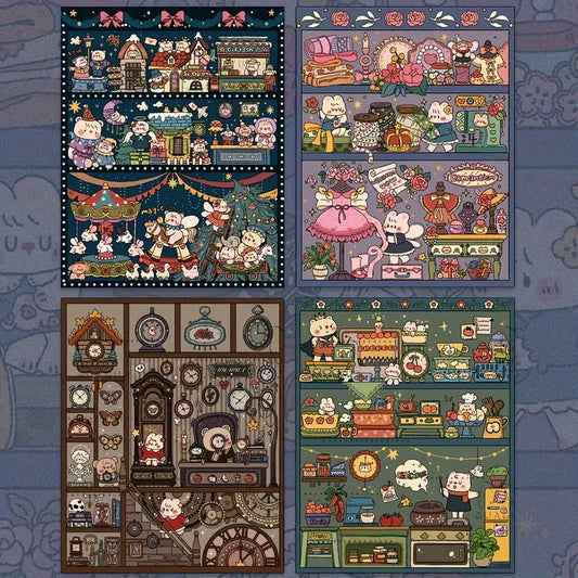 4pcs Vintage 3D Sticker Scene