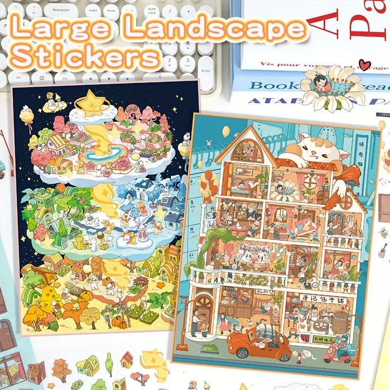 Large Size 3D Scene Stickers The House of 11 Tenants Time Magic