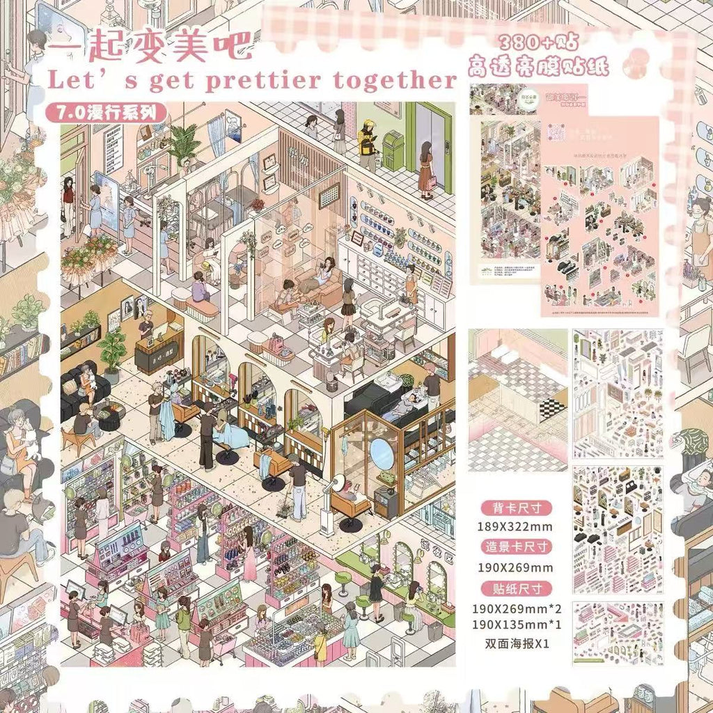 Let's Go Shopping Get Prettier Together DIY 3D Miniature Scene Stickers