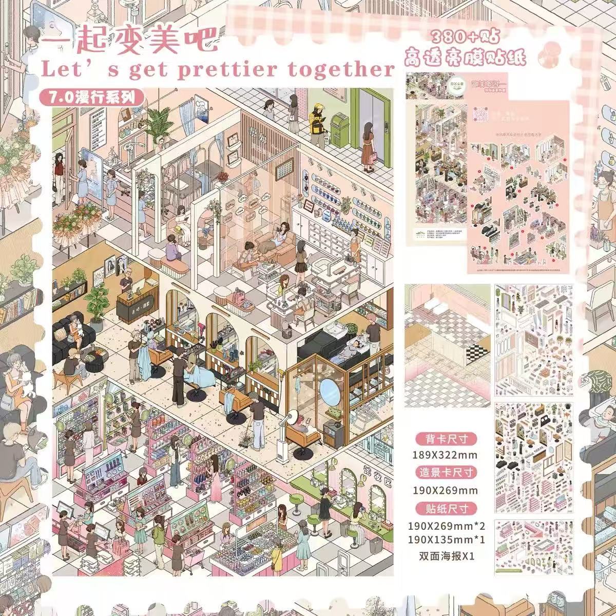 Let's Go Shopping Get Prettier Together DIY 3D Miniature Scene Stickers