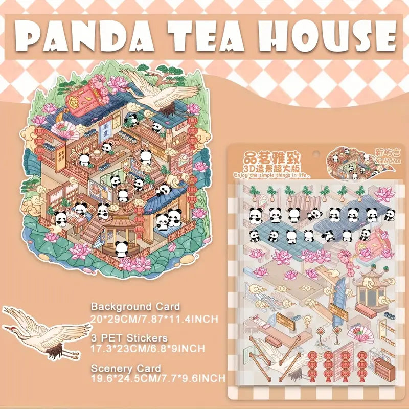 Big Size Scenery Stickers, DIY Magic Perfume Store Panda Tea House Amusement Park
