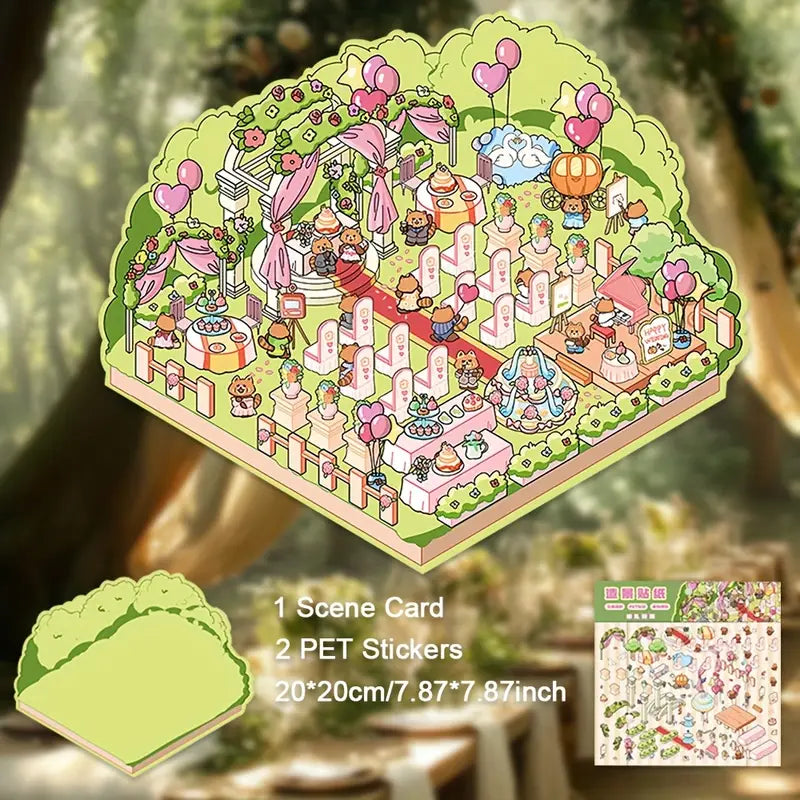 DIY Bridal Shop Raccoon Wedding 3D Scene Stickers
