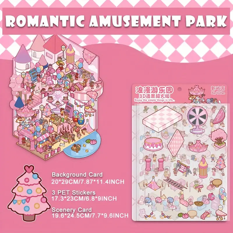 Big Size Scenery Stickers, DIY Magic Perfume Store Panda Tea House Amusement Park