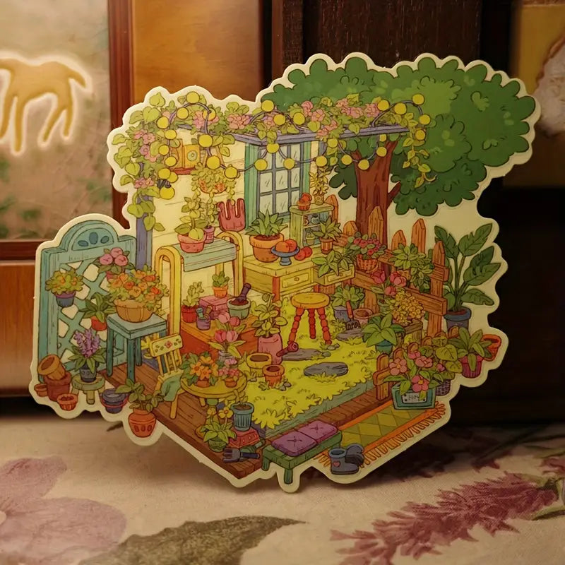 DIY Postcard Sticker Scene: Balloon Flower|Lemon Pomelo|Sunflower Seed|Clear Tea