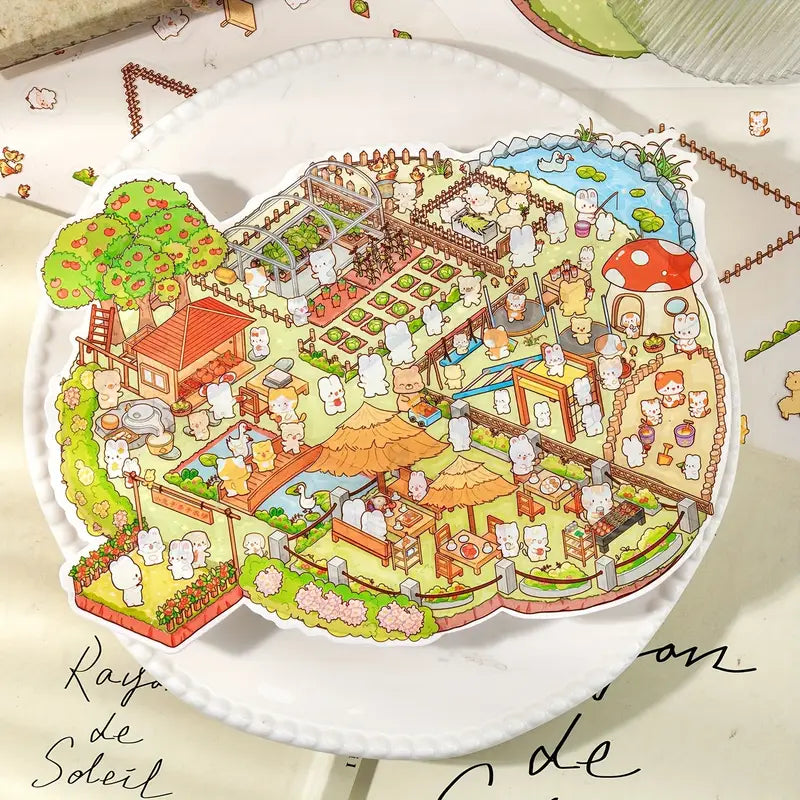 DIY 3D Large Size The Garden of Angels Bunny Farm Cat Farm Leisure Hut