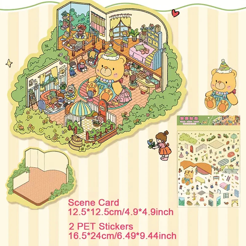 DIY 3D Farm Ranch Bear House Doll Machine Sticker Scene