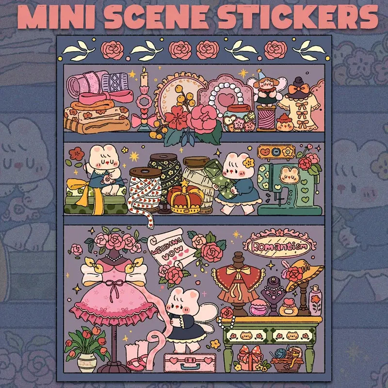4pcs Vintage 3D Sticker Scene