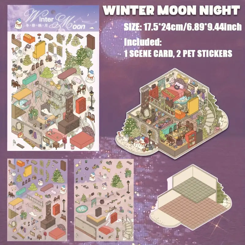 DIY Autumn Frost Fragrance of Sakura Winter Moon Night Swimming Pool 3D Sticker Scene