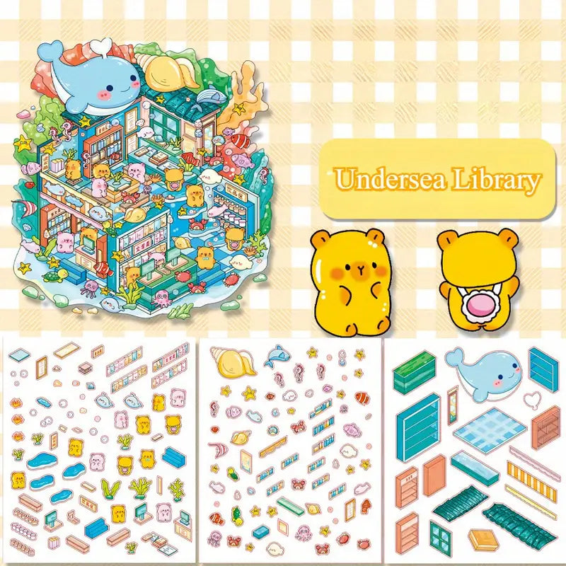 Dream Castle Capybara Magic House Underwater Library 3D Miniature Scene Sticker