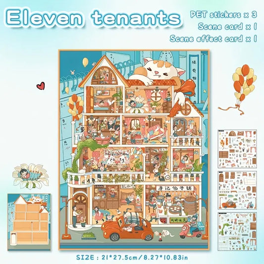 Large Size 3D Scene Stickers The House of 11 Tenants Time Magic