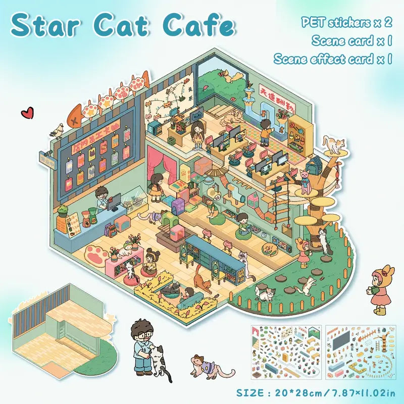 Big Size 3D Sticker Scene, DIY Lion Resturant Cat Cafe