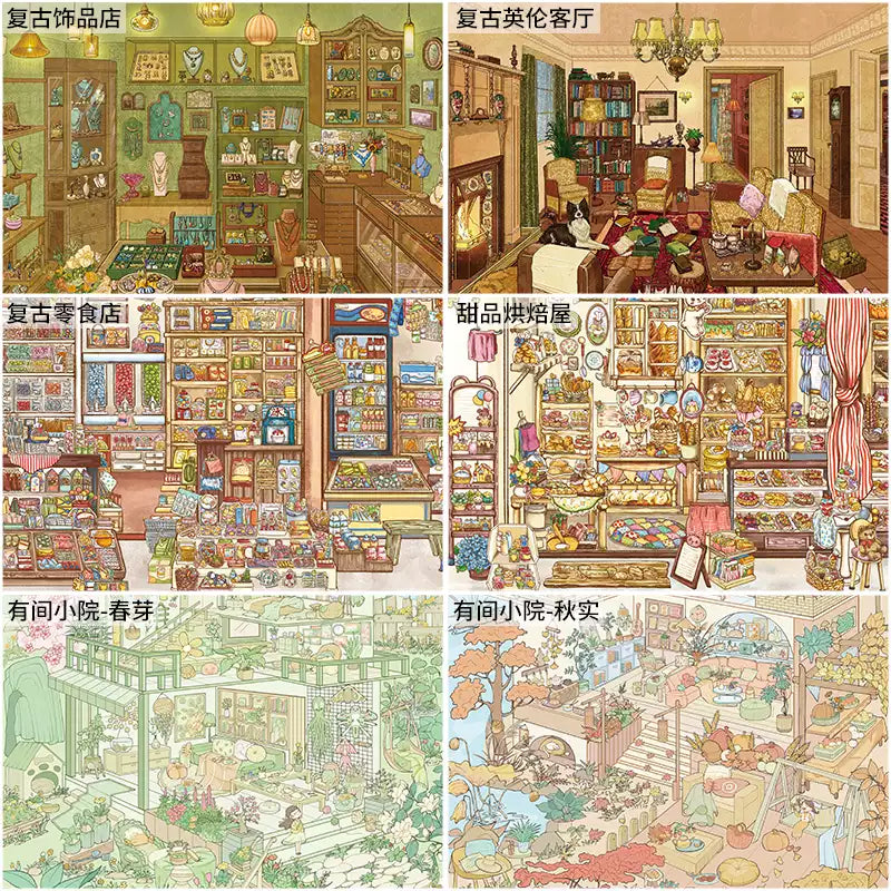 DIY British Living Room Vintage Shop 3D Sticker Scenes