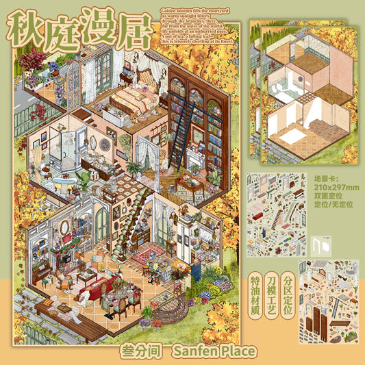 DIY Autumn Garden Villa Azure Isle Retreat Big Size 3D Sticker Scene