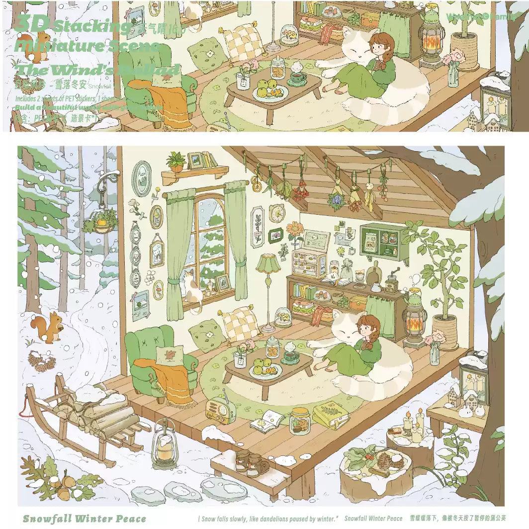 Green Garden Tree house 3D Miniature Scene Sticker