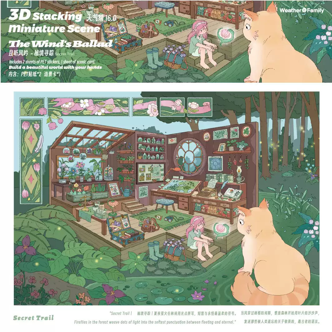 Green Garden Tree house 3D Miniature Scene Sticker