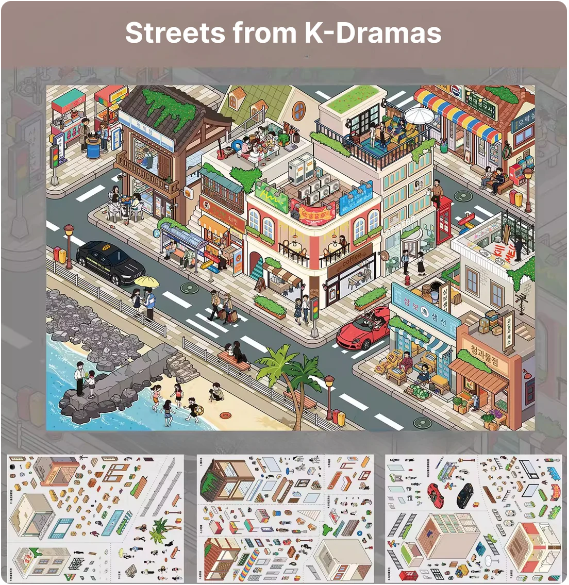 K-Drama Themed Streets Villas 3D Miniature Scenery Stickers