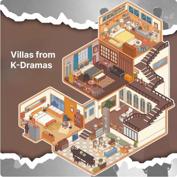 K-Drama Themed Streets Villas 3D Miniature Scenery Stickers