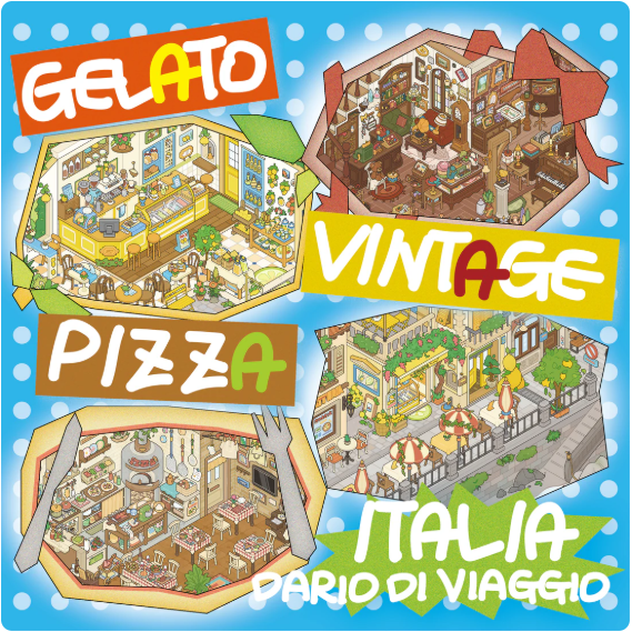 Gelato Pizza Vintage Street Scene Stickers