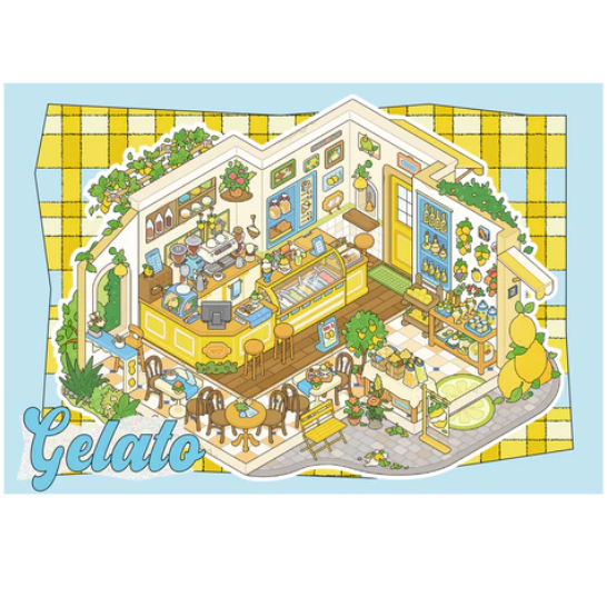 Gelato Pizza Vintage Street Scene Stickers
