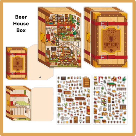 My Little House European Mansion Beer House Box Flower Room 3D Sticker Scene