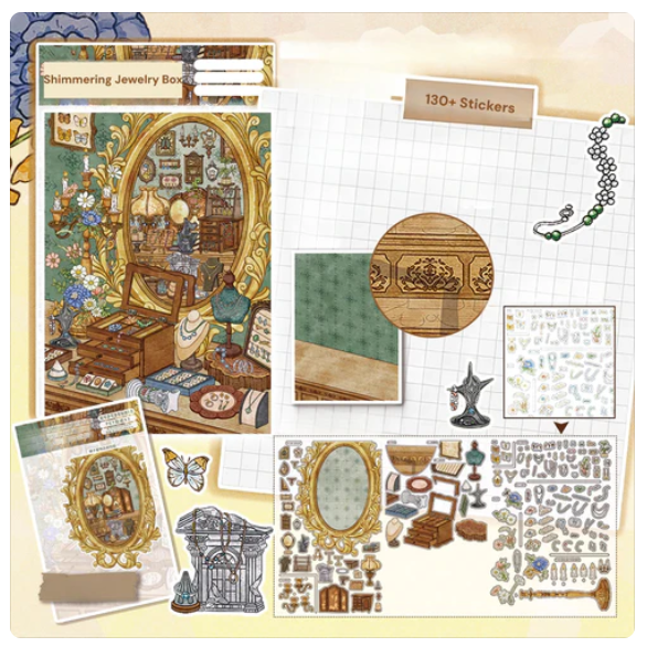 Big Size Sticker Scene Shimmering Jewelry Box Lattice House Apartment lncident Creek Side Inn