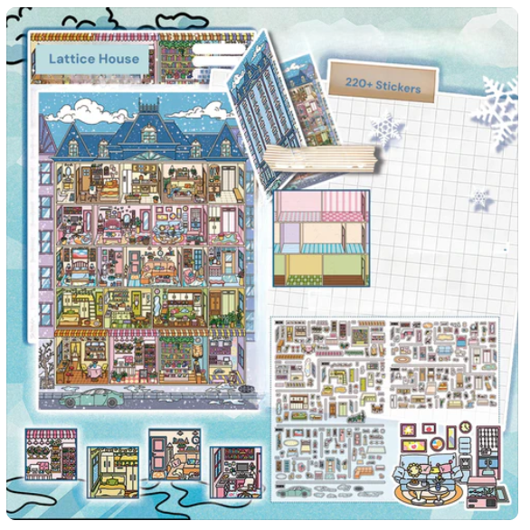 Big Size Sticker Scene Shimmering Jewelry Box Lattice House Apartment lncident Creek Side Inn