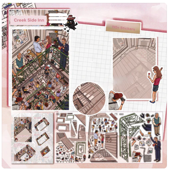 Big Size Sticker Scene Shimmering Jewelry Box Lattice House Apartment lncident Creek Side Inn