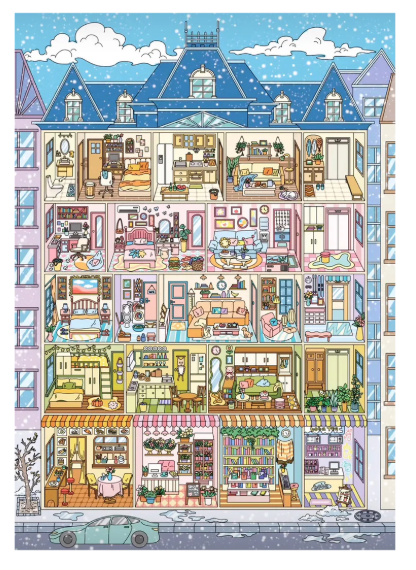 Big Size Sticker Scene Shimmering Jewelry Box Lattice House Apartment lncident Creek Side Inn