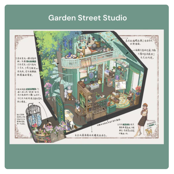 Manuscript Style Garden Street Studio Secret Base Airship Stationery Store Sticker Scene