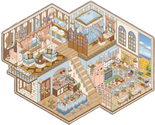 Foureold Haven House Cabin 3D Sticker Scene