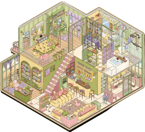 Foureold Haven House Cabin 3D Sticker Scene