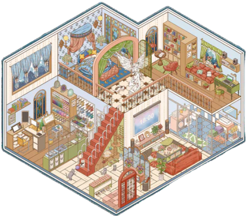 Foureold Haven House Cabin 3D Sticker Scene