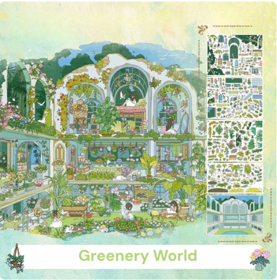 Monet Floral Painting Greenery World Golden Gala Night Landscape Sticker
