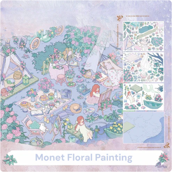 Monet Floral Painting Greenery World Golden Gala Night Landscape Sticker