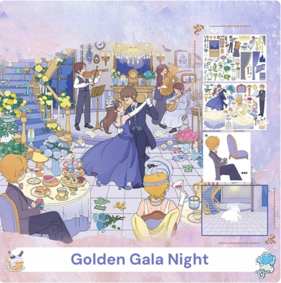Monet Floral Painting Greenery World Golden Gala Night Landscape Sticker