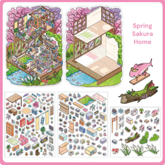 Aesthetic Four Seasons Cottage Scene Stickers