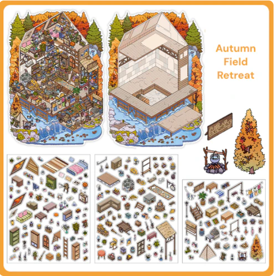Aesthetic Four Seasons Cottage Scene Stickers