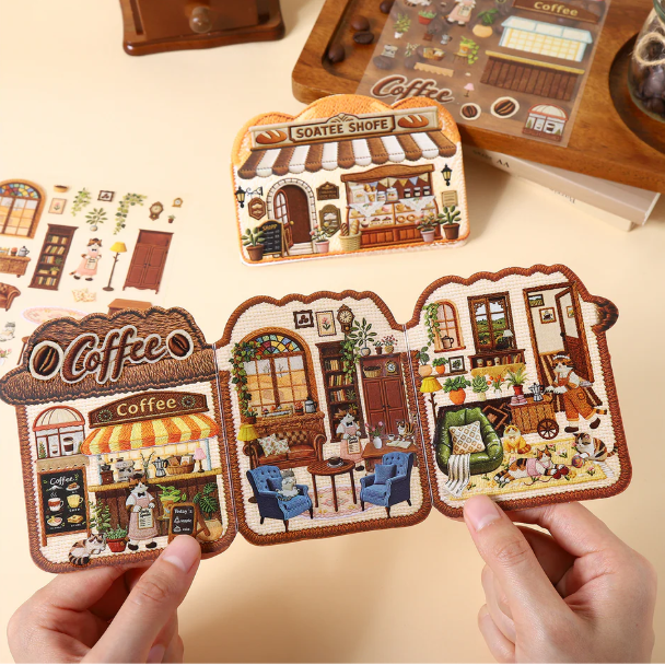 Embroidery Art DIY Cute Bus Miniature House 3D Scene Sticker