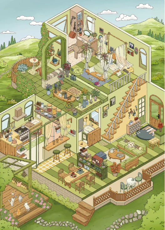 Big Size Luxury Cozy Villa Cottage Miniature Scene Sticker