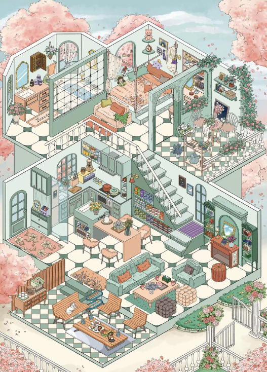 Big Size Luxury Cozy Villa Cottage Miniature Scene Sticker