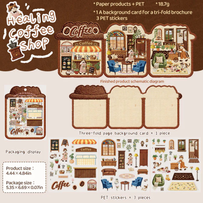 Embroidery Theme Cute Dessert Coffee Barkey Shop Traveling Store Car Sticker