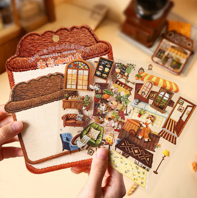 Embroidery Theme Cute Dessert Coffee Barkey Shop Traveling Store Car Sticker