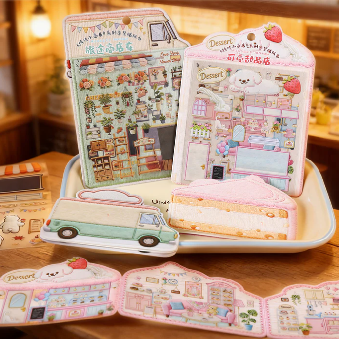 Embroidery Theme Cute Dessert Coffee Barkey Shop Traveling Store Car Sticker