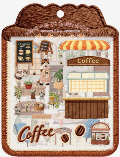 Embroidery Theme Cute Dessert Coffee Barkey Shop Traveling Store Car Sticker