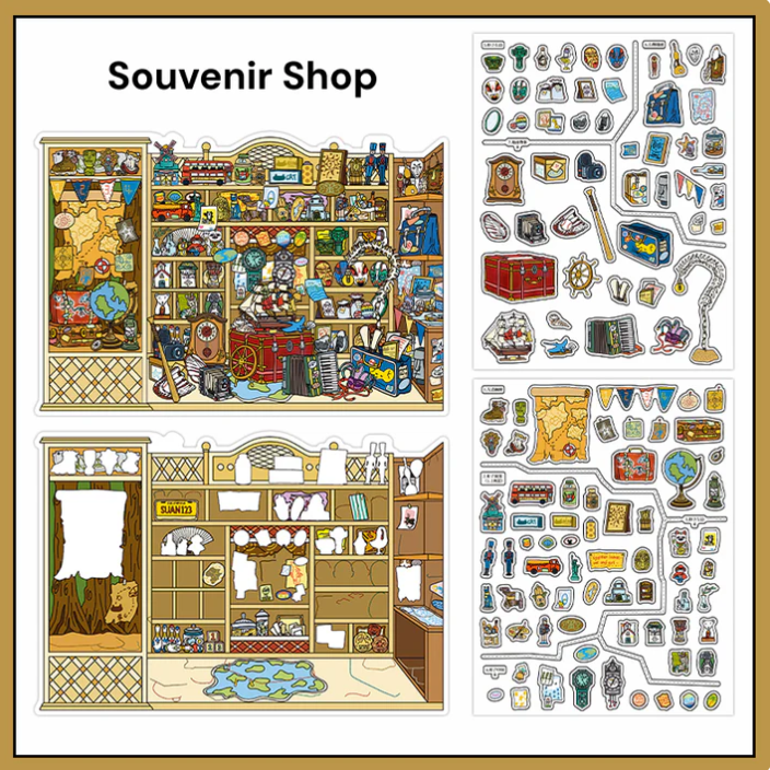 Souvenir Shop Rainforest Bookstore Doll Shop 3D Sticker Scene