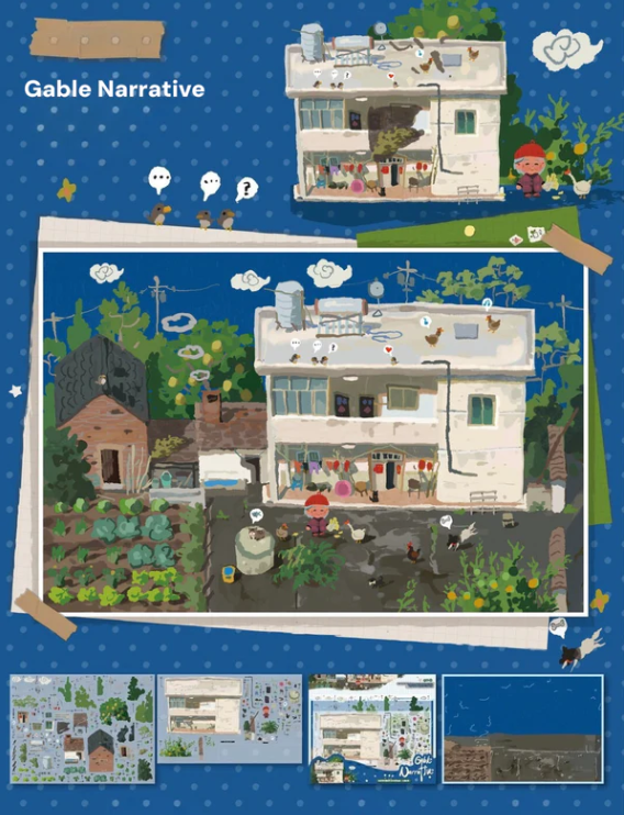 Little Cat’s Cleaning Day Cottagecore Fairy Tale 3D Scene Stickers