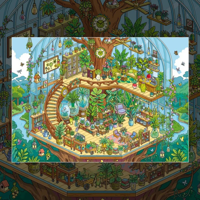 3D Scene Stickers Green Bookstore Pink Jelly Dreams Whale Reverie